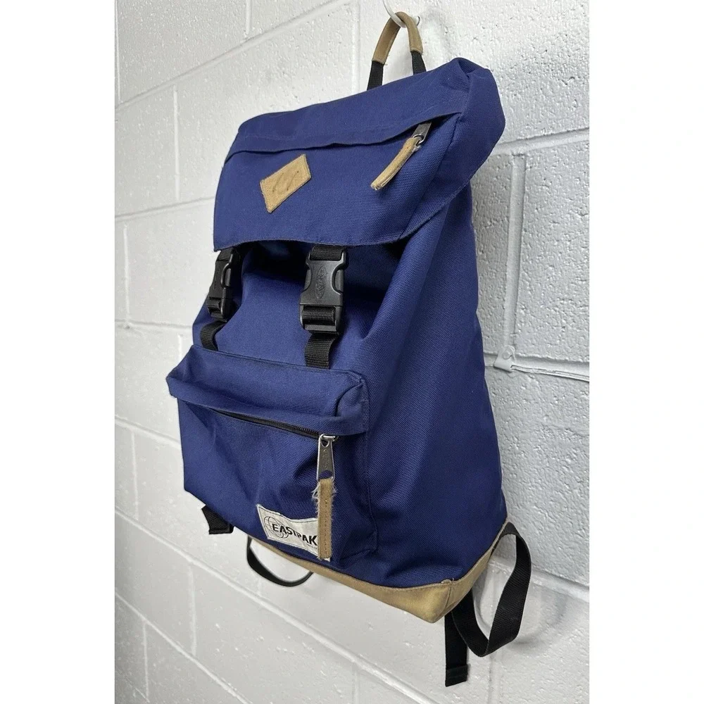 EASTPAK Rowlo Leather Bottom‎ Flip Top Backpack / Navy Blue